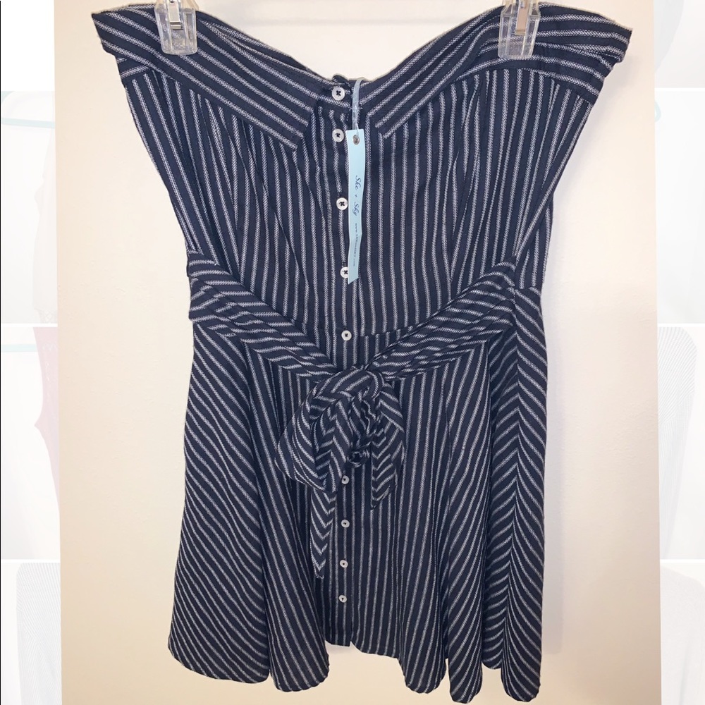 Navy Striped Strapless Dress